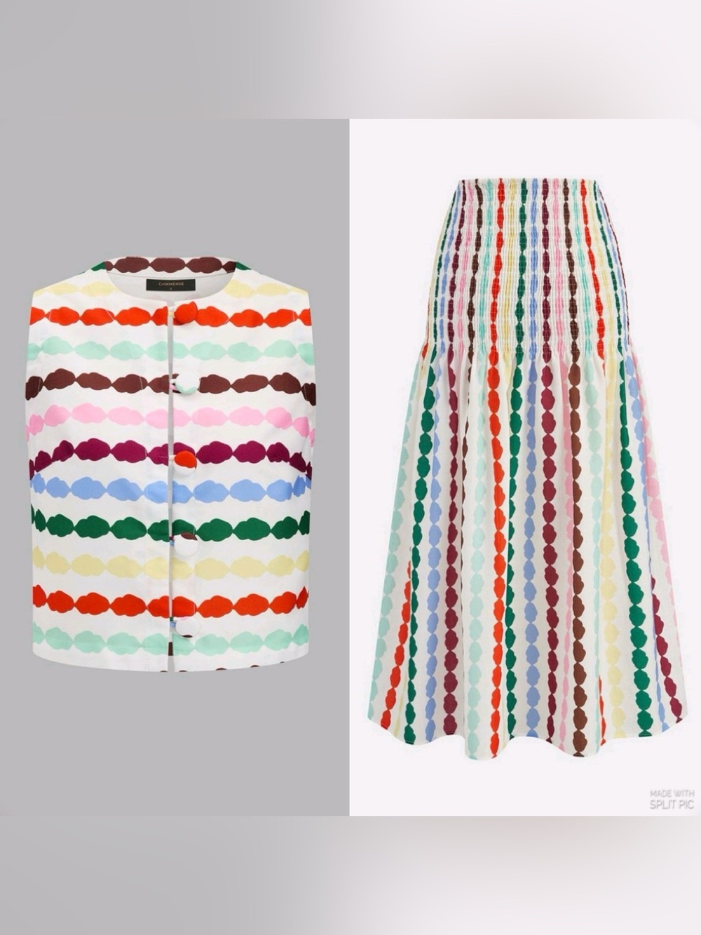 Commense Multicolor Stripe Print Skirt Set